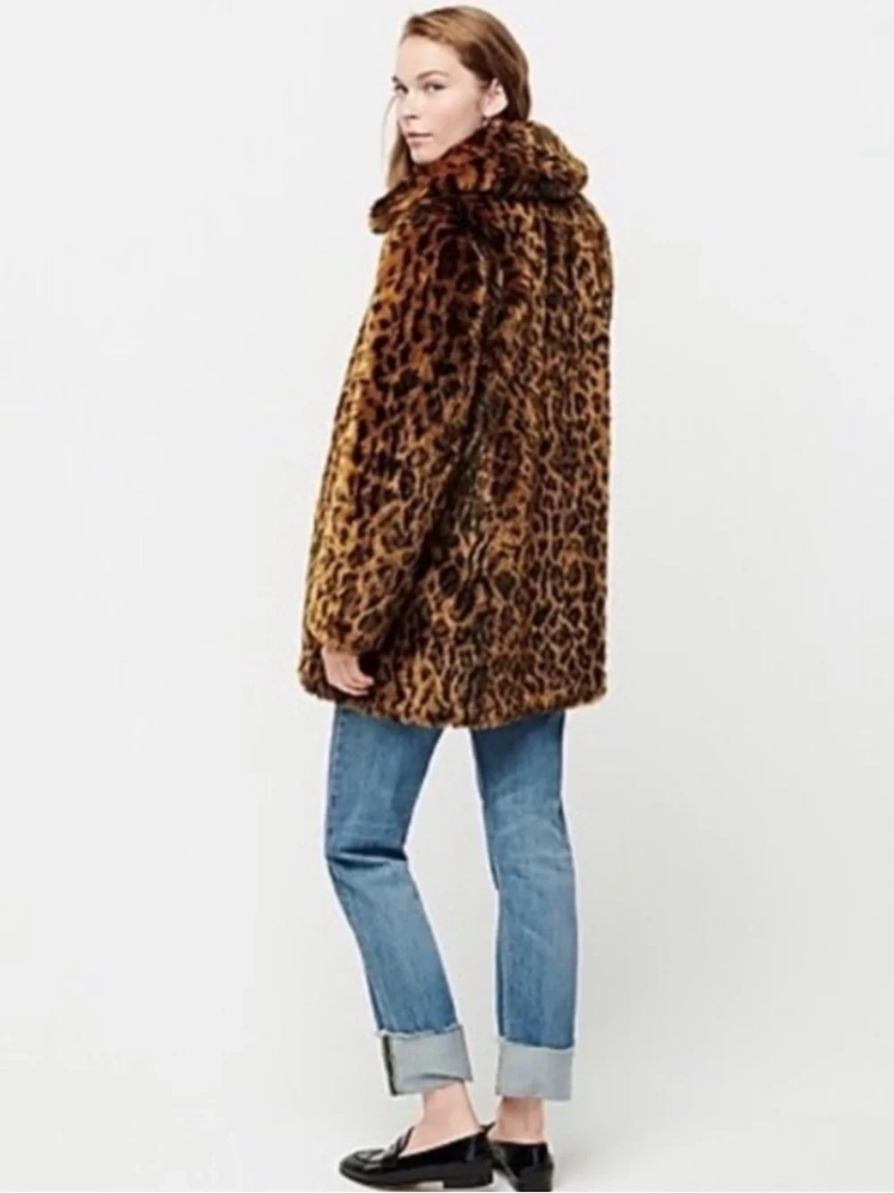 J. Crew Plush Faux-Fur Leopard Teddy Jacket in Rich Brown & Black